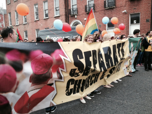 Andrea and I marching with the socialist party. The banner says